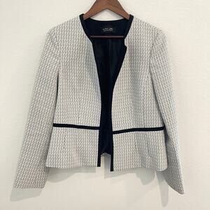 Black Label Evan Picone Chanel Inspired Tweed Jacket Black Silver Boucle Blazer